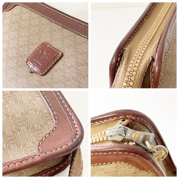 Celine beige macadam canvas and leather small clutch zip pouch bag - Picture 4 of 12